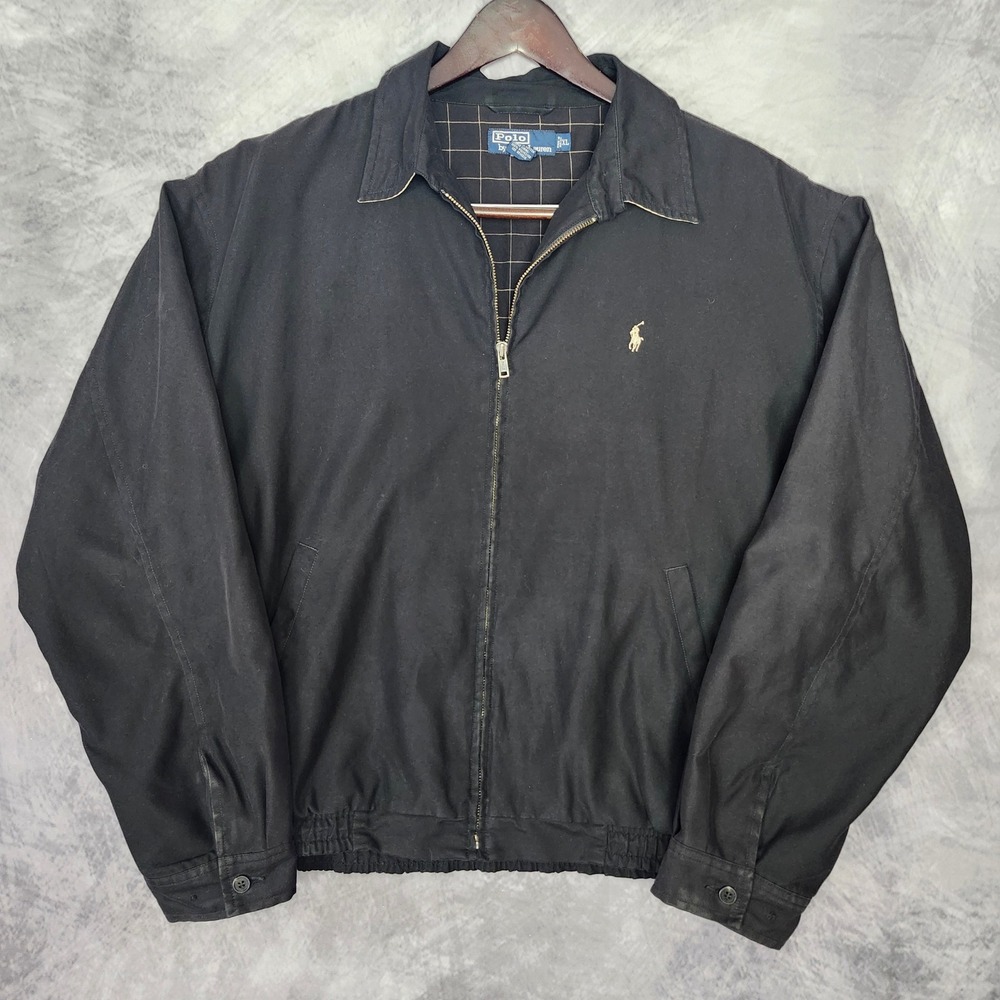 Vintage 90s Polo Ralph Lauren Bi Swing Jacket Mens XL Black Harrington Grid